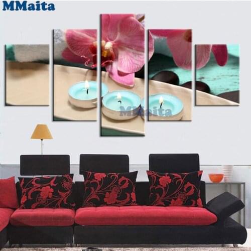 5 couplet diamond painting cross stitch orchid flower candle full square, round diamond painting Mosaic wall art 3D decor GG5263