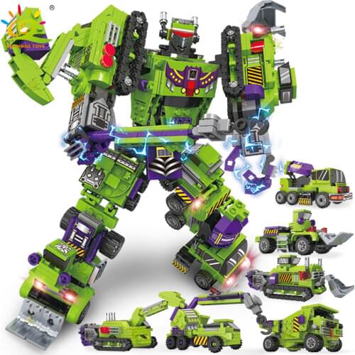 709pcs 6in1 Transformation Robot Building Block City Engineering Excavator car truck constructor Bricks toy For Children