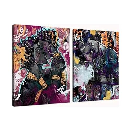 Africam American Couple Canvas Wall Art For Home Living Room Bedroom Bathroom Picture Poster Artwork For Office