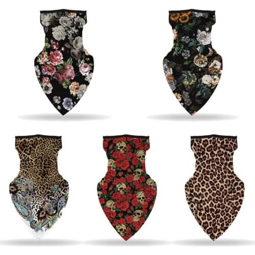 Leopard Floral Print Bandana Anti-Ultraviolet Protection Face Cover Sunblock Scarf Outdoor Headwear Neck Gaiter With Ear Loops