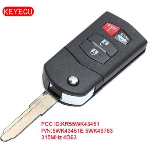 Keyecu Flip Remote Key Fob 315MHz 4D63 Chip for Mazda 6 2009-2010 FCC ID: 5WK43451 5WK49783