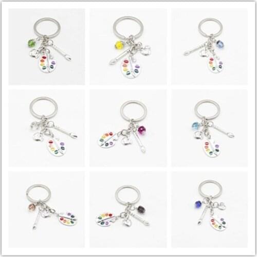 Handmade brush keychain, painting palette painter palette keychain, student gifts, colorful beads handmade keychain, wholesale a