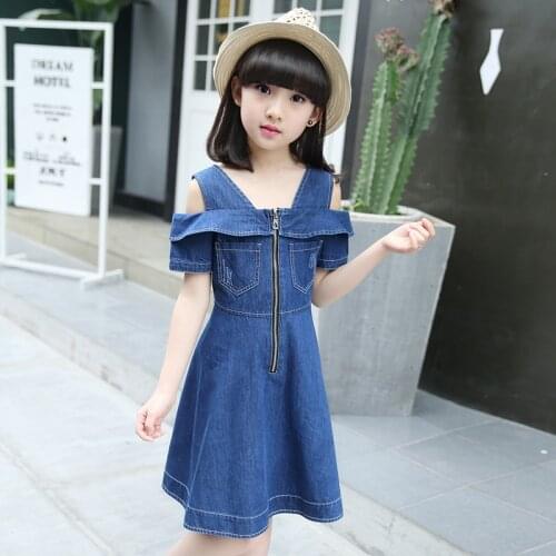 Summer Dresses For Girls Denim Dress Fashion Kids Strapless Dress Girls Clothes Short Sleeve Children Clothing 4 6 8 10 12 Years