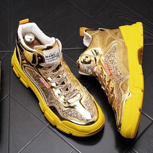 ERRFC New Arrival Luxury Mens Gold Casual Comfort Shoes Fashion British Bling Shiny Silver Leisure Shoes For Man Zapatos 38-43