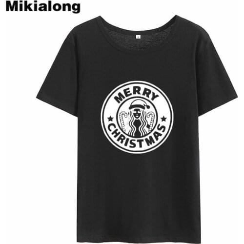 Mikialong Merry Christmas Graphic Tee Shirt Femme 2018 Black White Cotton Funny T-shirt Women Loose O-neck Women Tshirt Top