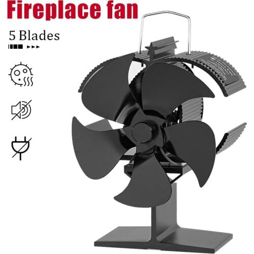 5 Blades Heat Powered Stove Fan Black Fireplace Log Wood Burner Ecofan Quiet Home Fireplace Fan Efficient Heat Distribution