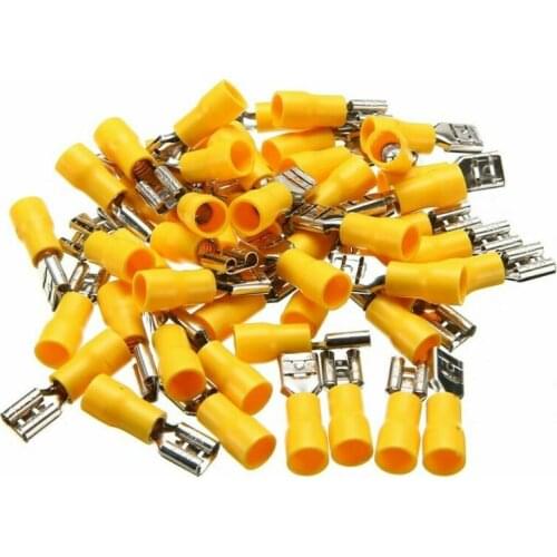 50pcs 10-12 AWG Insulated Female Spade Wire Crimp Terminal Connector Yellow New