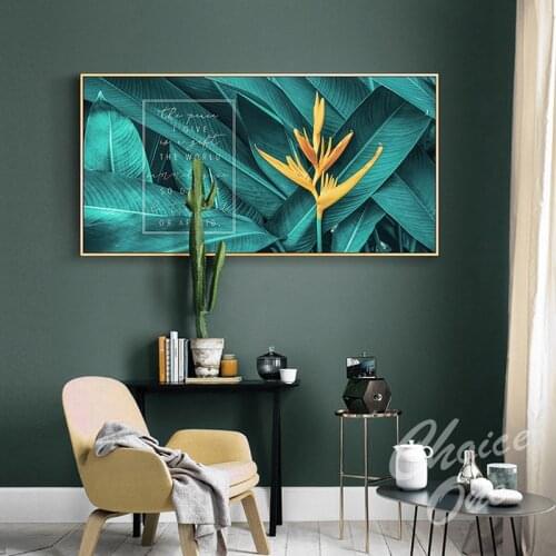 Nordic yellow green leaf flower canvas painting plants wall art pictures for living room home decor modern posters and prints