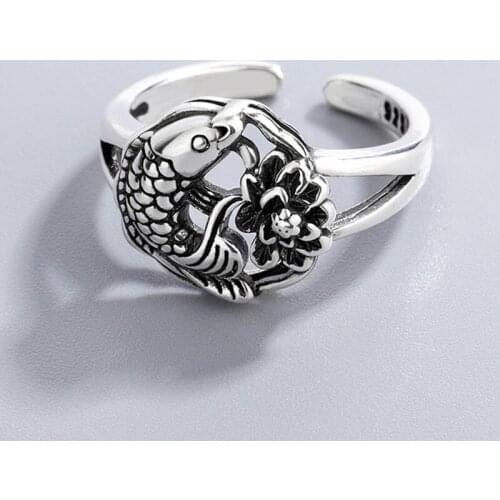 Miuoxion Retro Creativity Fish Lotus Ring Fashion Personality Punk Party Jewelry For Women Feature Namour Charm Gift All Seasons