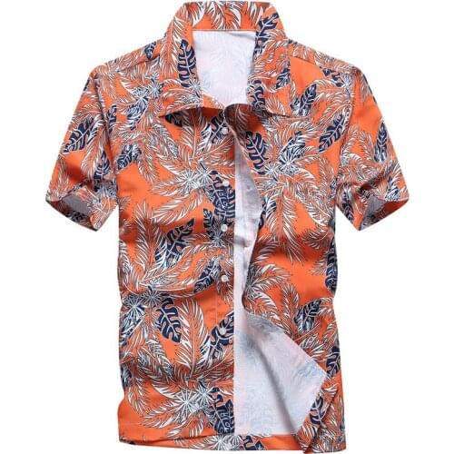 Summer Mens Beach Shirts Short Sleeve Hawaiian Printed Shirts Fast Dry Turn Down Collar Loose Blouse for Holiday Oversized 5XL