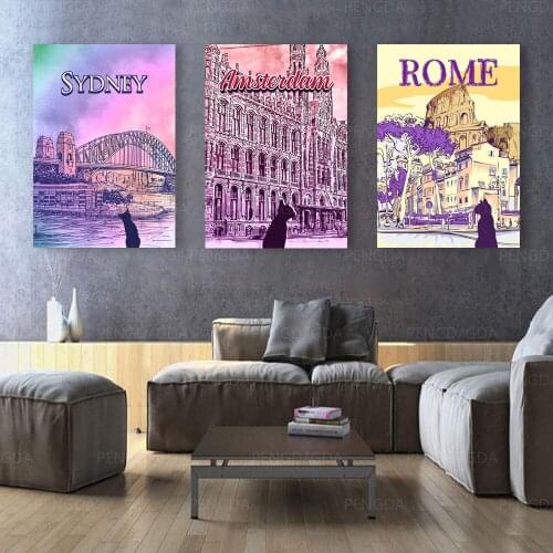 Modular Comics Cat Canvas Painting HD Prints Wall Art Travel Landscape Poster Frame Modern Home Decoration For Bedroom Pictures