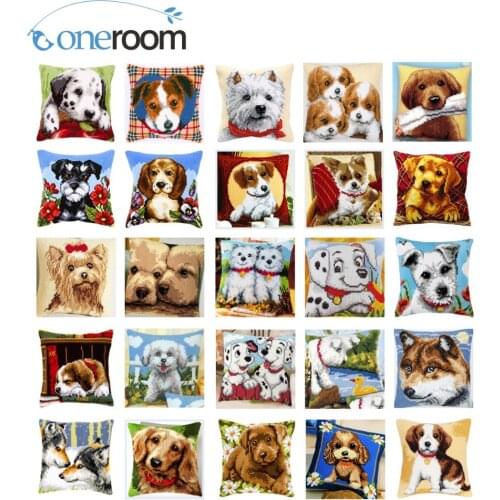 Cross Stitch Cushion Cover YORKSHIRE WITH BOW Pillow Case Acrylic Yarn Cross-Stitch Kits Pre-Printed Cushion Sofa Pillows