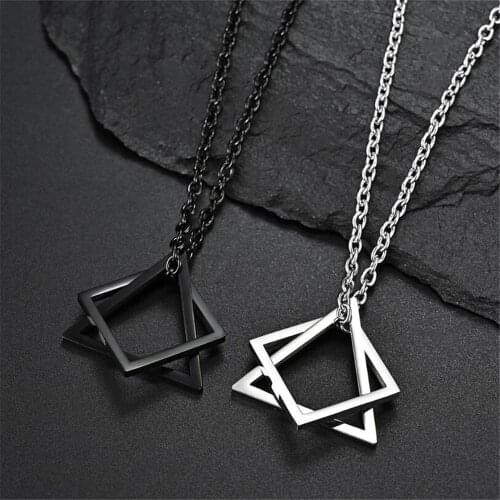 New Creative Geometric Square Combination Mens Necklace Cold Wind Ins Hip Hop Net Red Tide Men and Women Couple Pendant 2021