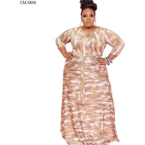CM.YAYA Autumn Tie Dye Camouflage Print O-neck Plus Size XL-5XL Women Maxi Dress Vestidos Streetwear Long Dresses