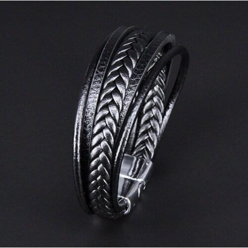 Weaving Multi-layer Men/Women Jewelry National Style Retro Alloy Magnetic Buckle Leather Bracelet Customizable Length Handmade