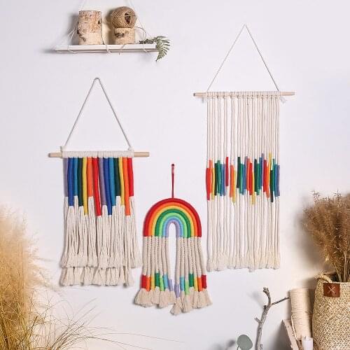 Rainbow Macrame Wall Hanging Boho Tassel Christma Room Decor Kawaii Baby Kids Nursery Bedroom Home Decoration Gift