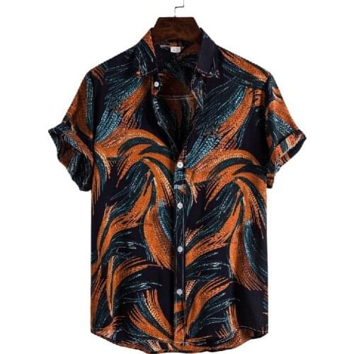 2021 Summer Shirts For Men Short Sleeve Clothes Hawaiian Beach Flower Shirt Blouse Casual Turtleneck Dress Shirt chemise homme