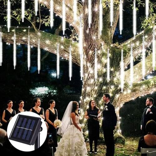Wedding Party Christmas Decoration Waterproof Solar Meteor Shower Rain Lights 30cm 8 Tubes Drop Icicle Falling Raindrop Lamp