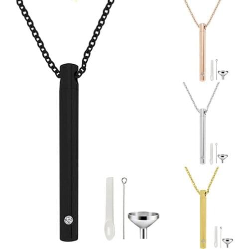Unisex Stainless Steel Pet Jewelry Cylinder Crystal Memorial Screw Open Cremation Urn Necklace Pendant Ash Case Holder