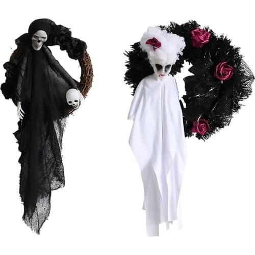 Ghost Hanging Wreath Vintage Devil Rose Pendent Outdoor Entrance Door Garlands for Home Holiday Party Decoration