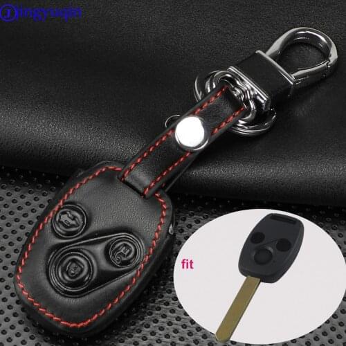 High quality Genuine Leather key chain ring cover case holder ,car styling For Honda CR-V Fit Pilot Honda Accord Civic 3 Button