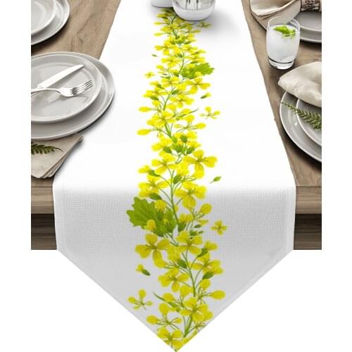 Yellow Flower Green Plant Texture Table Runner Luxury Dining Table Decor Tablecloth Table Runner for Wedding Party