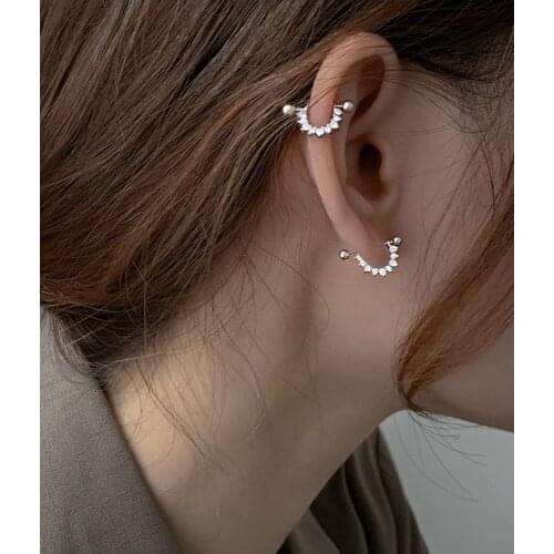 925 Sterling Silver Shiny Zircon Semicircular Triangle Piercing Earrings For Women Light Luxury Personality Jewelry