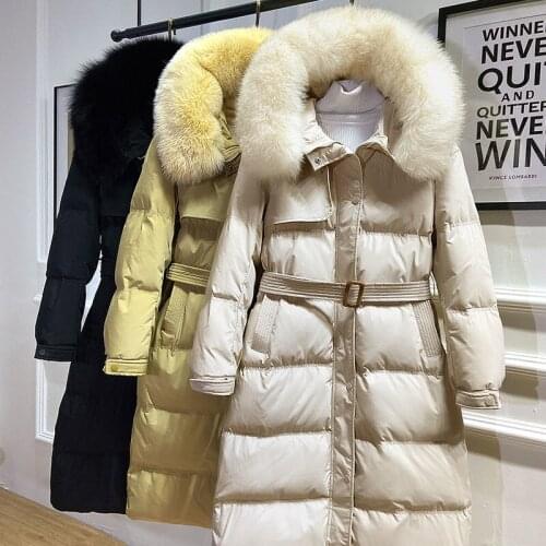 Womens Down Jacket 2020 White Duck Down Coat Large Real Fox Fur Hooded Overcoat Female Long Parkas Snow Outerwear