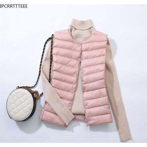 New Autumn Women Ultra Light Down Vest White Duck Down Coat Ladies Waistcoat Windproof Warm Vest Portable Sleeveless Coat