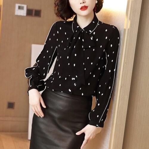 100% Silk Shirt Long Sleeve Top Female Korean Blouse Women Elegant Womens Tops and Blouses Spring Autumn 2021 Ropa Mujer Pph3773
