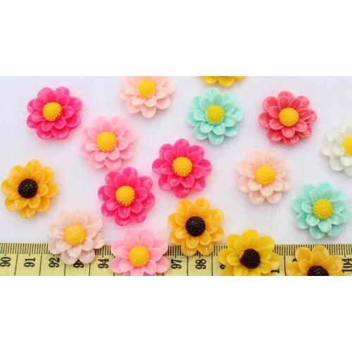 100pcs 2 tone big lovely Kawaii big 25mm sun flower daisy dahlia mum flower Cabochon Cell phone decor, hair accessory