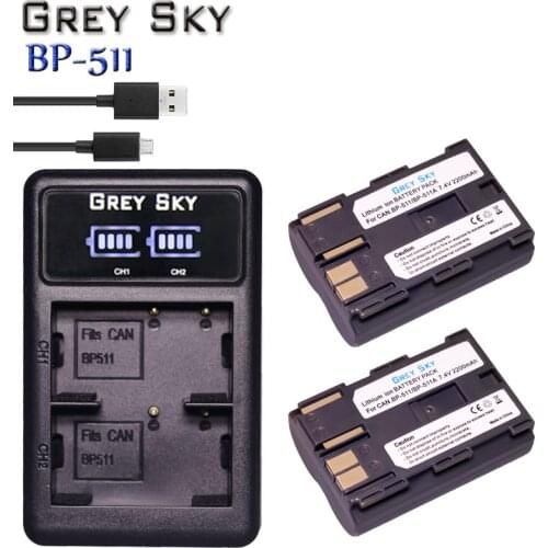 2Pcs bateria BP-511 BP511 BP 511 BP-511A Battery pack for Canon G6 G5 G3 G2 G1 EOS 300D 50D 40D 30D 20D 5D MV300i Digital Camera