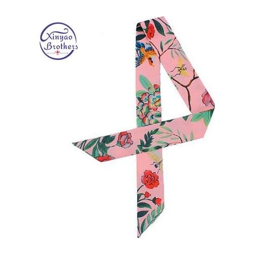 2017 Cheapest Flower and Bird Design Neck Scarf Small Ribbon Summer Spring Women Ladies Vintage Handbags Bag Handle Wholesale