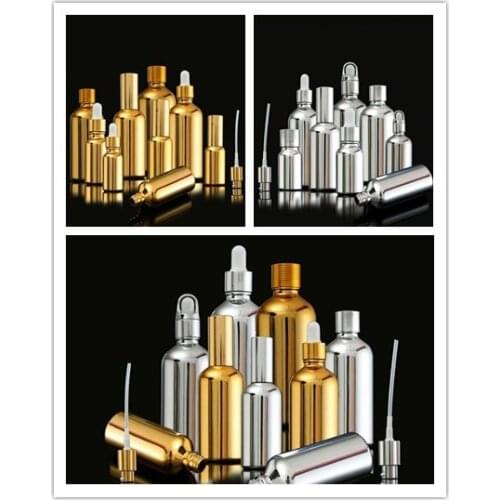 300pcs 5-100ML UV Electroplate Dropper/Spray/Lotion Bottle Jars Vials With Pipette For Cosmetic Perfume Essential Oil Bottles