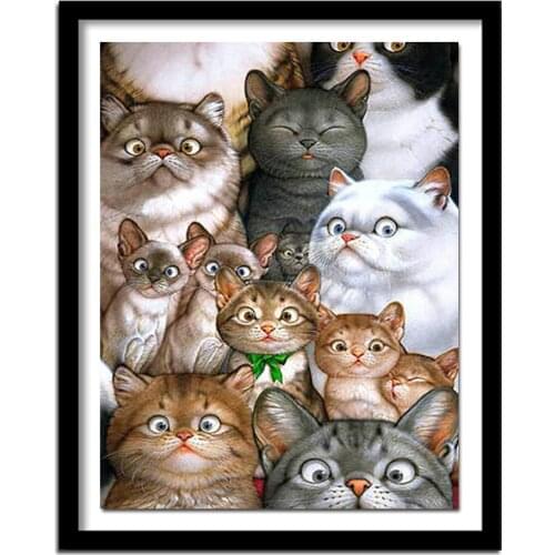 5D Diamond Embroidery DIY Diamond Cats Family Picture Animals Pattern Diamond Painting Cross Stitch Needlework Wall Decor