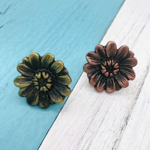 8pcs Red Cooper Flower shape Solid Brass Cabinet Knobs and Handles Cupboard Wardrobe Vintage Knobs Drawer Pull Handles