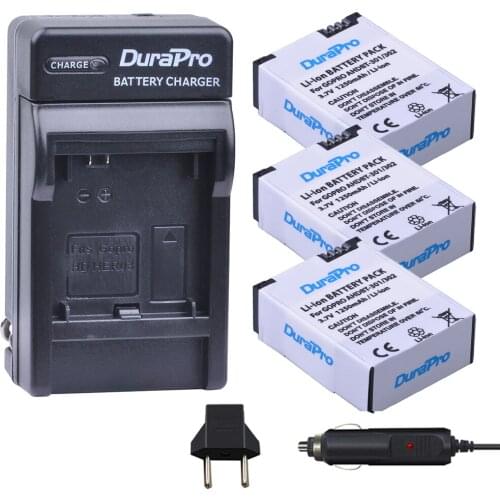 3pc AHDBT-301 AHDBT-302 AHDBT 301 302 Battery + Car Charger + EU Plug for Gopro Hero 3+/3 Hero3+ Hero3 Camera Go Pro 3 Hero3