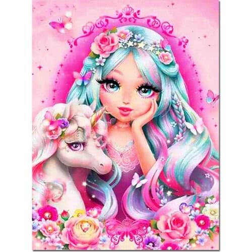 Full diamond painting pink unicorn girl diamond embroidery cartoon animal 5D rhinestone mosaic diamond inlaid pattern,EE095