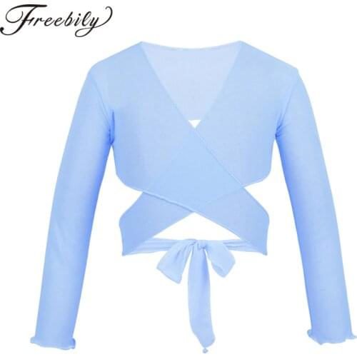 Girls Ballet Gymnastic Leotard Jacket Long Sleeve Dance Sweater Top Coat Kids Dancewear Wrap Ballet Tops for Stage Performance