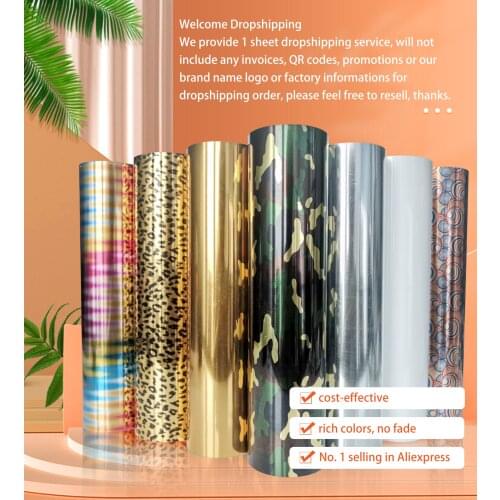 Free shipping wholesale 1 sheet 10"x40"(25cmx100cm) metallic Heat Transfer Vinyl roll sheets Camouflage Iron on Film HTV T shirt