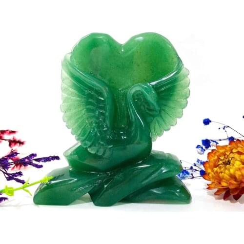 Free Shipping Wholesale Natural Crystal High Quality Hand Carving Crystal Green aventurine Red-crowned crane for gift YJL