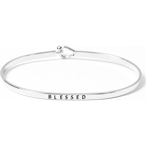Simple BLESSED Letters Bangle Fashion Jewelry Silver Rose Gold Color Cuff Bracelets & Bangles For Women Man Party Lovers' Gift