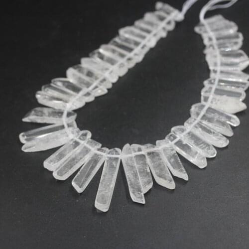 15.5"strand Raw Crystal Top Drilled Slice Stick Loose Beads,Natural White Quartz Rectangle Slab Point Pendant Jewelry Making