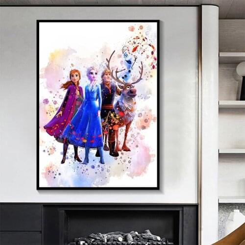 Disney Watercolor Princess Anna Elsa Canvas Painting Prints and Posters Wall Art Picture for Kids Room Home Decoration Cuadros