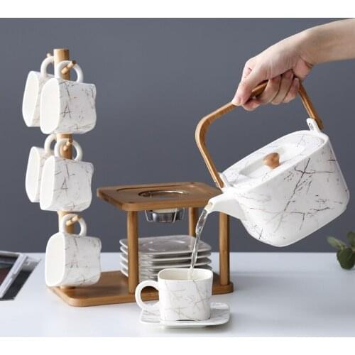 Japanese-style Ceramic Kung Fu Tea Set Fruit Teapot Set European Afternoon Tea Coffee Cup and Cup Pot with Rack Eight-piece Gift
