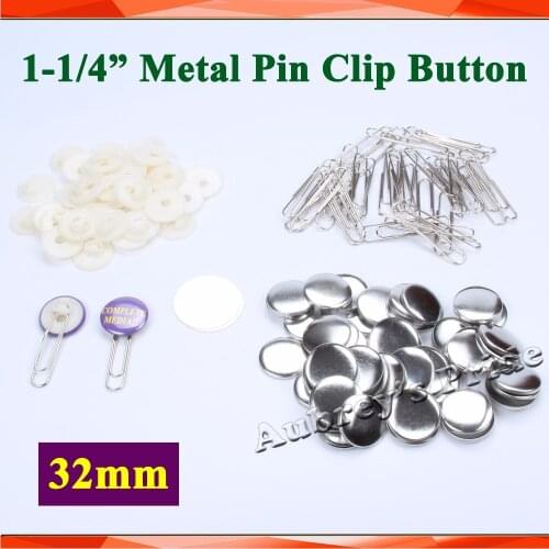 1-1/4" 32mm 100 Sets Metal Pin Note Clip Button Bookmark Hair Pro All Steel Badge Button Maker Metal Pinback Supply Materials