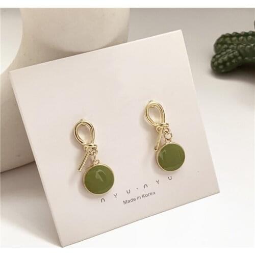 Fashion Sweet Green Round Drop Earrings Korean Natural Pastoral Style Pendent Earrings for Women Girls Kid Ear Jewelry Wholesale