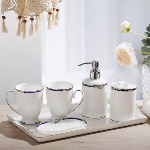 Bathroom Accessories Set Ceramic Soap Dispensers Toothbrush Holder Gargle Cups Soap Dish With Tray Set Marry Birthday Present