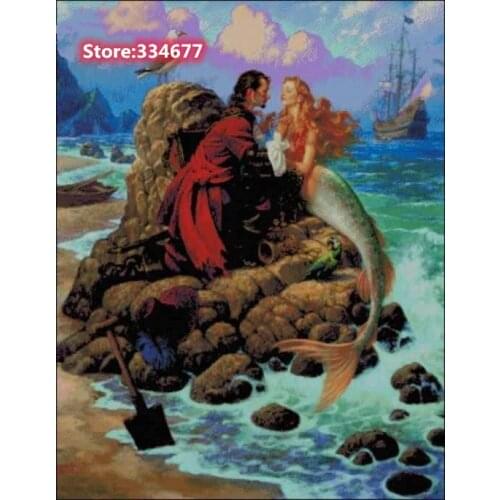 Mermaid Seaside Scenery Sewing kit Top Quality Embroidery Needlework 14CT Unprinted Art Cross Stitch Kits DIY Handmade Decor