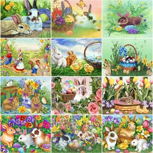 New Diamond Painting Cartoon Diamond Embroidered Easter Egg Cross Stitch Mosaic Rabbit Square Diamond Art Kit Gift